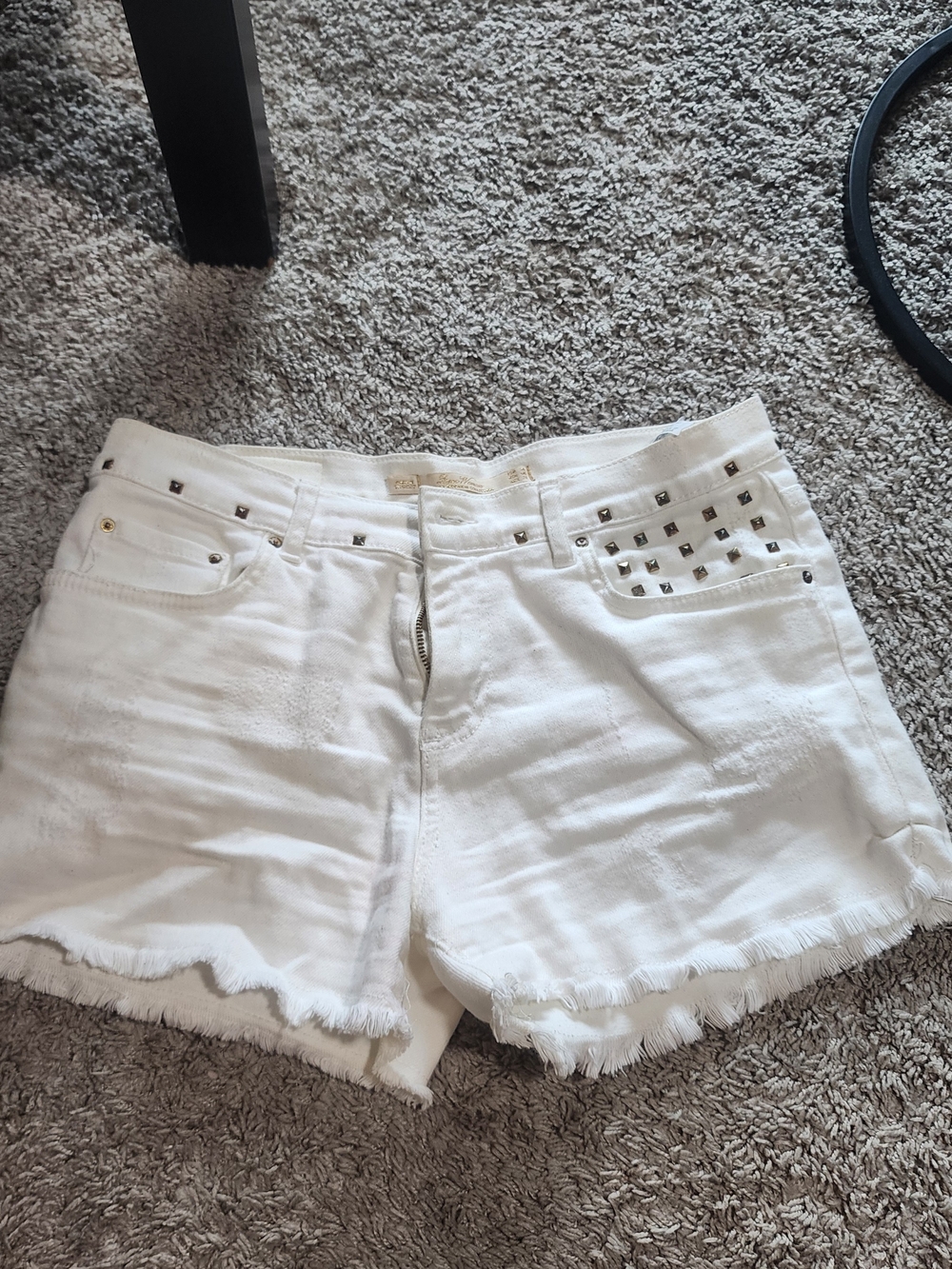 Manifacrured By Zara White Denim Cutoff Shorts with Square Studs